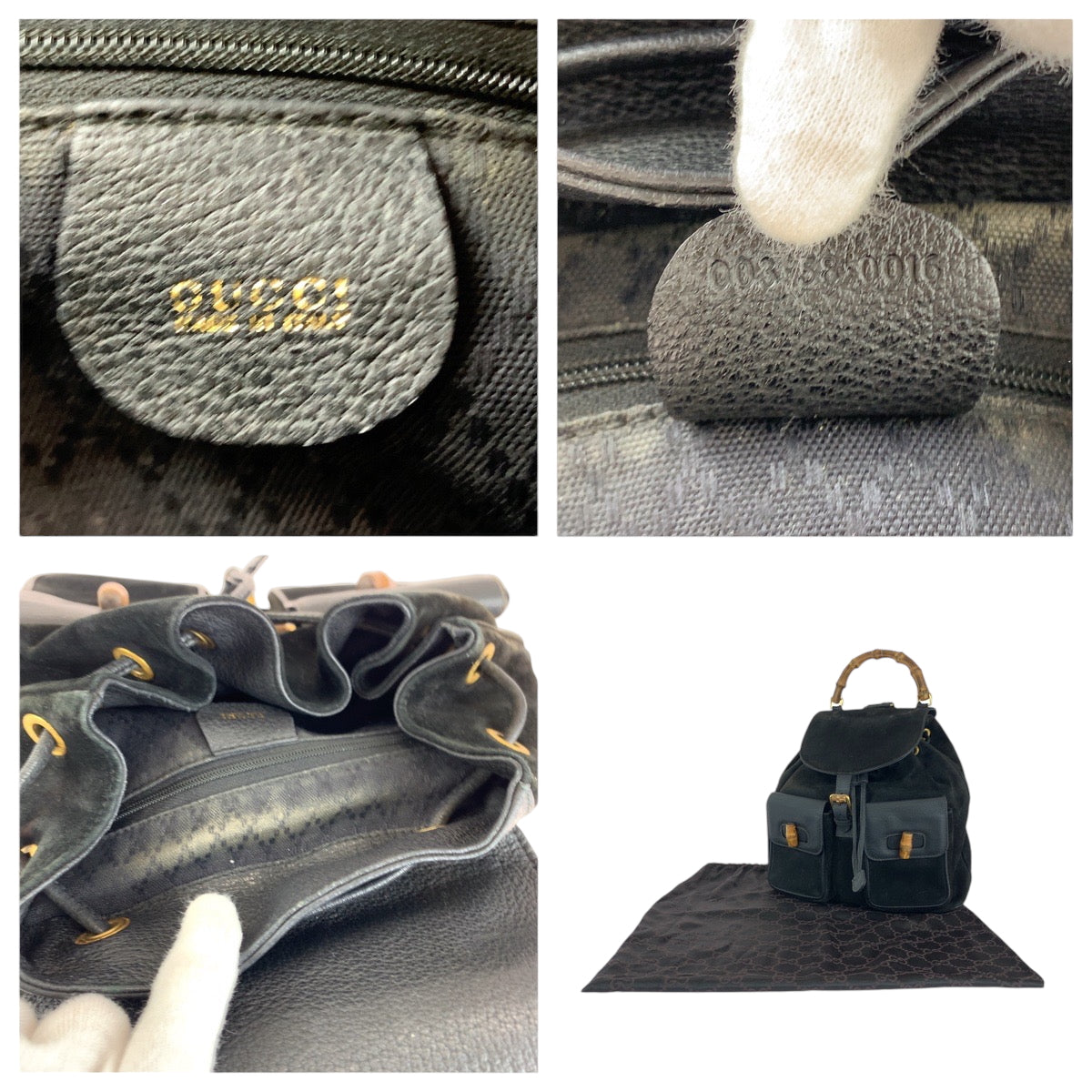 GUCCI Backpack 003 58 0016 Suede black brown Backpack Backpack Bamboo Old Gucci Women Used