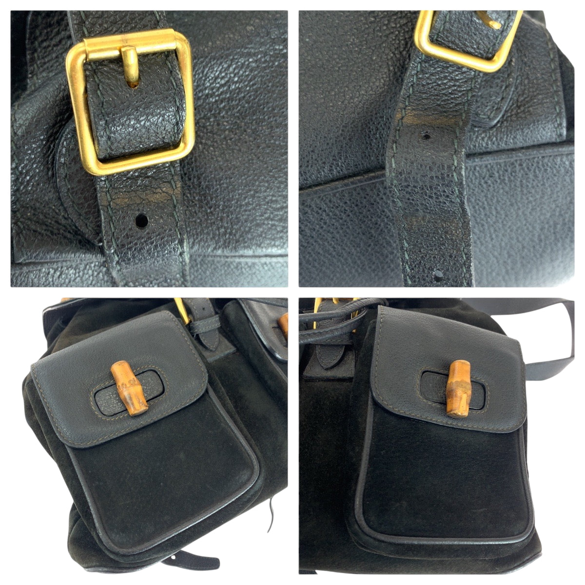 GUCCI Backpack 003 58 0016 Suede black brown Backpack Backpack Bamboo Old Gucci Women Used
