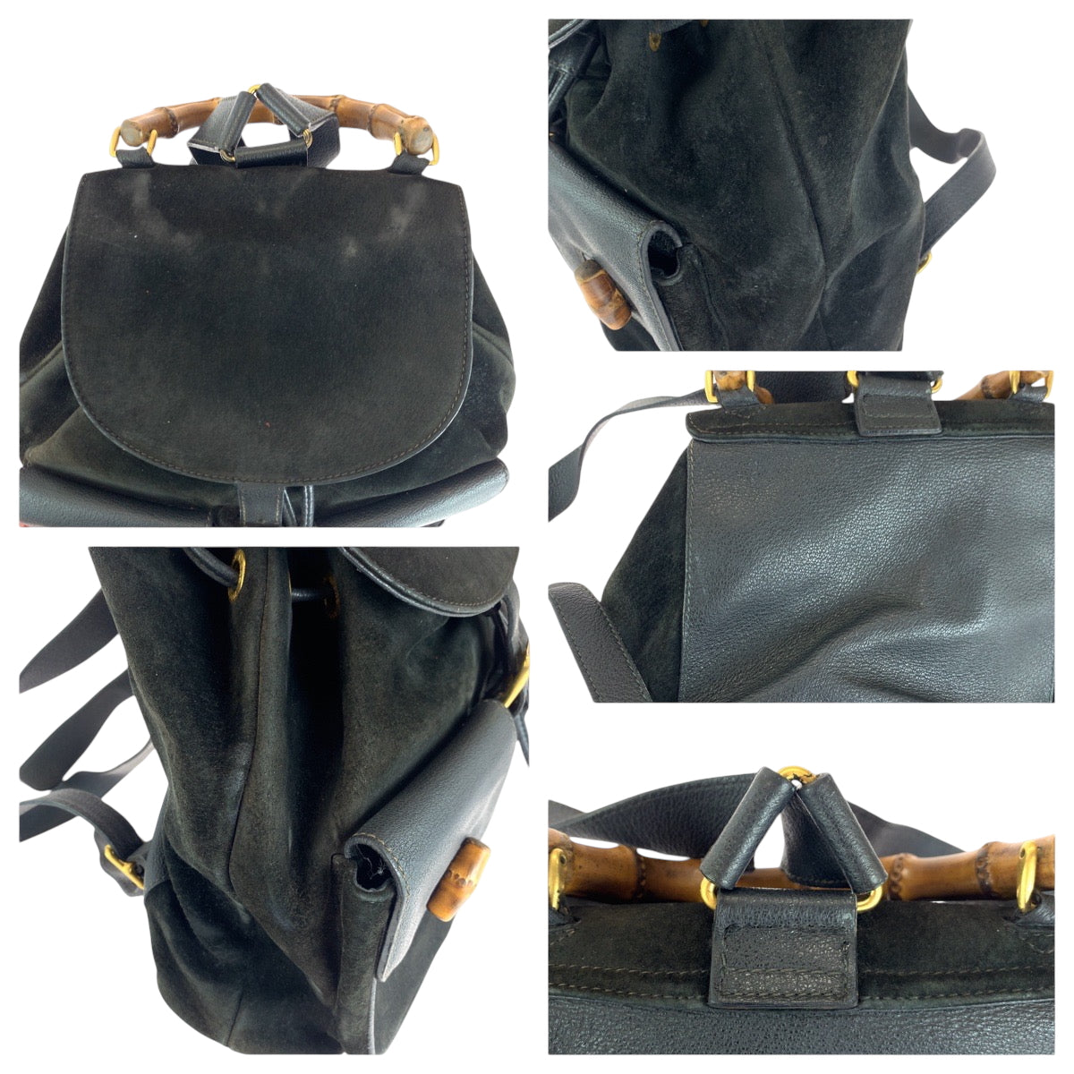 GUCCI Backpack 003 58 0016 Suede black brown Backpack Backpack Bamboo Old Gucci Women Used