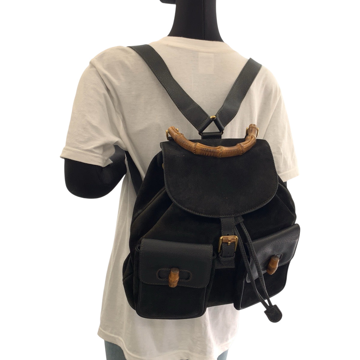 GUCCI Backpack 003 58 0016 Suede black brown Backpack Backpack Bamboo Old Gucci Women Used