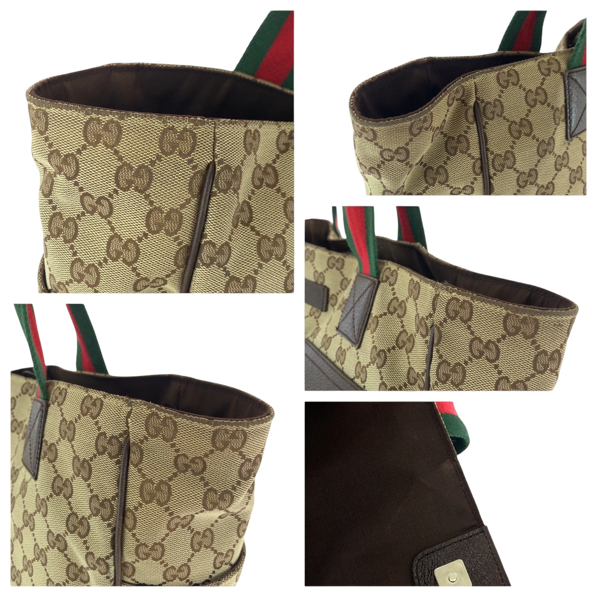 GUCCI Tote Bag 161836 GG canvas Brown beige Tote Bag Shoulder Bag Unisex Sherry line Women Used