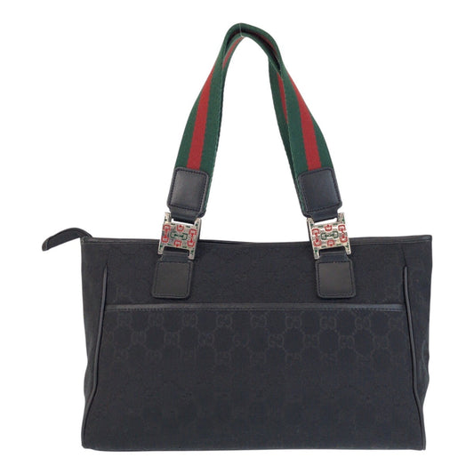 GUCCI Tote Bag GG canvas, leather black Tote Bag Shoulder Bag Sherry line Women Used