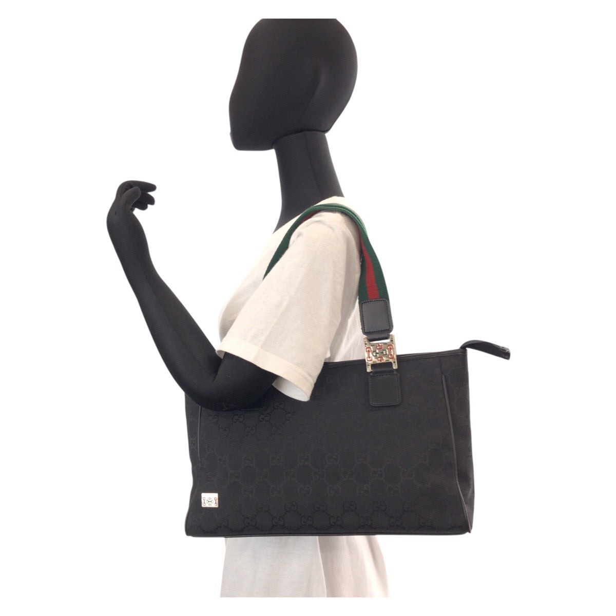 GUCCI Tote Bag GG canvas, leather black Tote Bag Shoulder Bag Sherry line Women Used