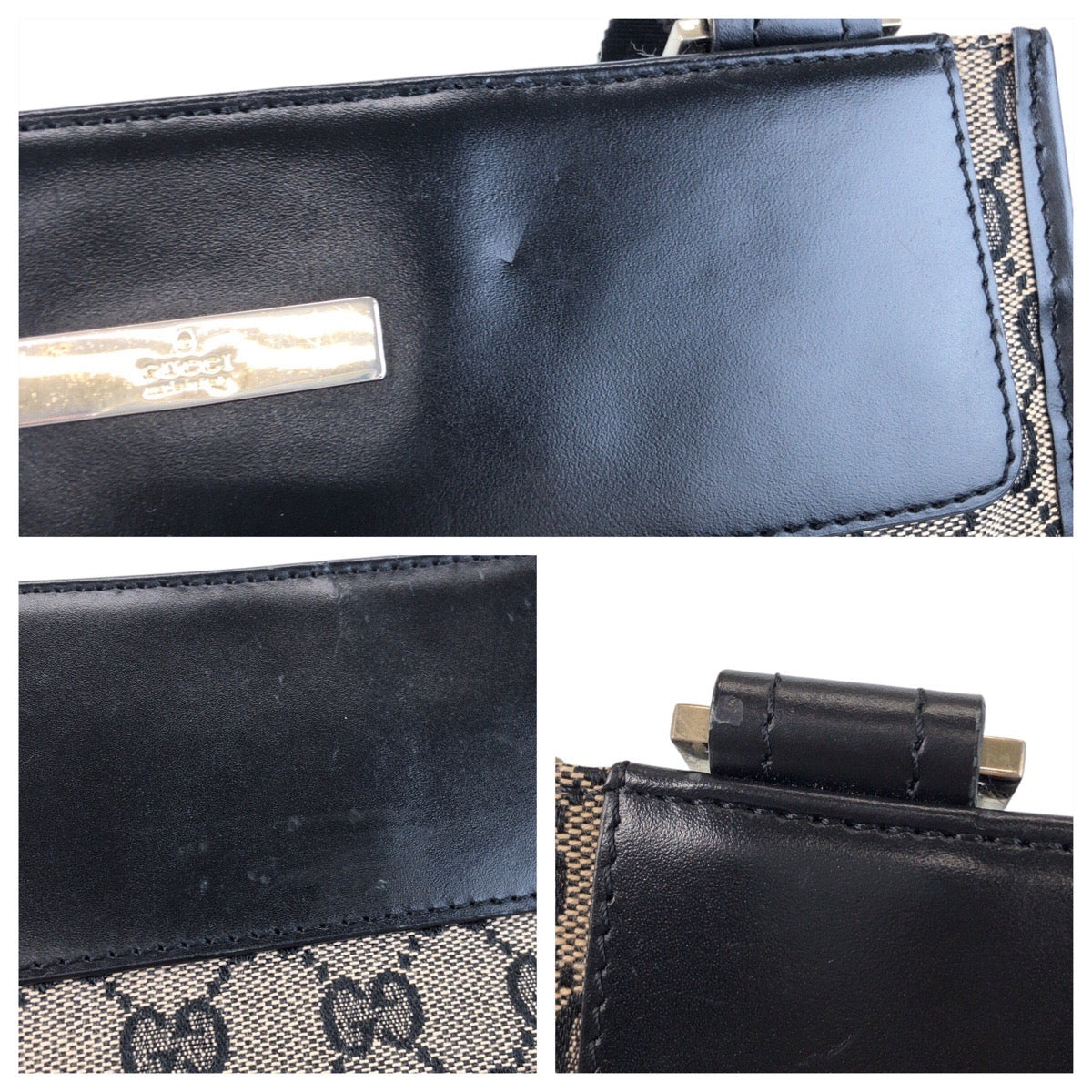 GUCCI Shoulder Bag 019 0348 GG canvas, leather Beige black Shoulder Bag pochette Women Used