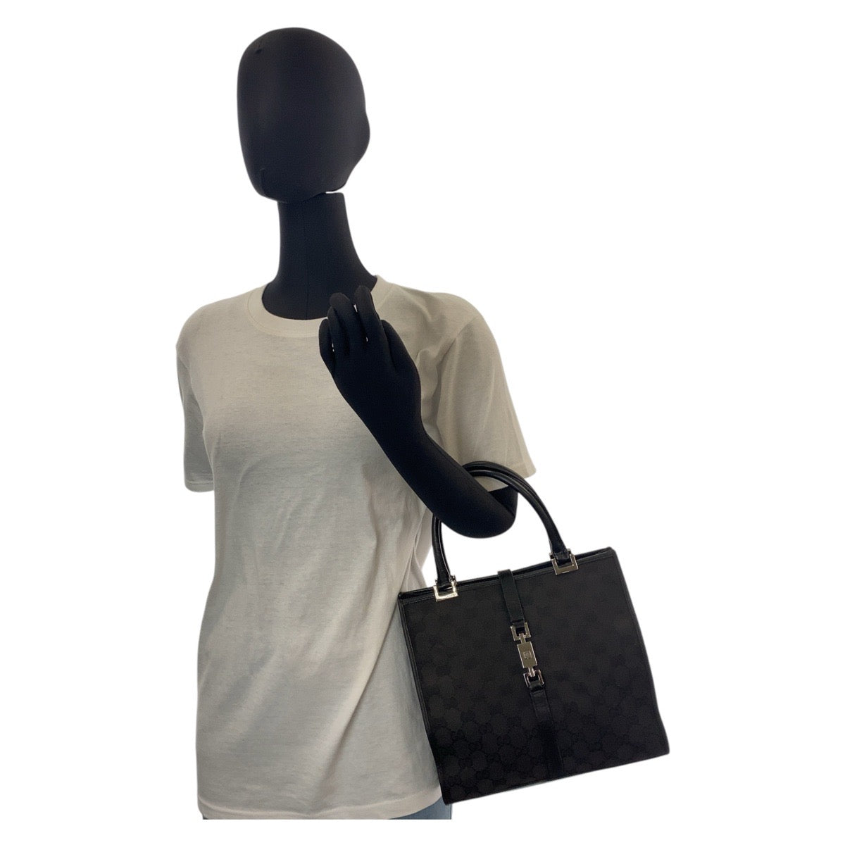 GUCCI Handbag 002 1065 GG canvas, leather Black black Handbag Tote Bag Jackie Women Used