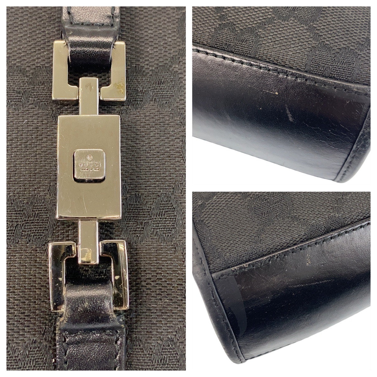 GUCCI Handbag 002 1065 GG canvas, leather Black black Handbag Tote Bag Jackie Women Used