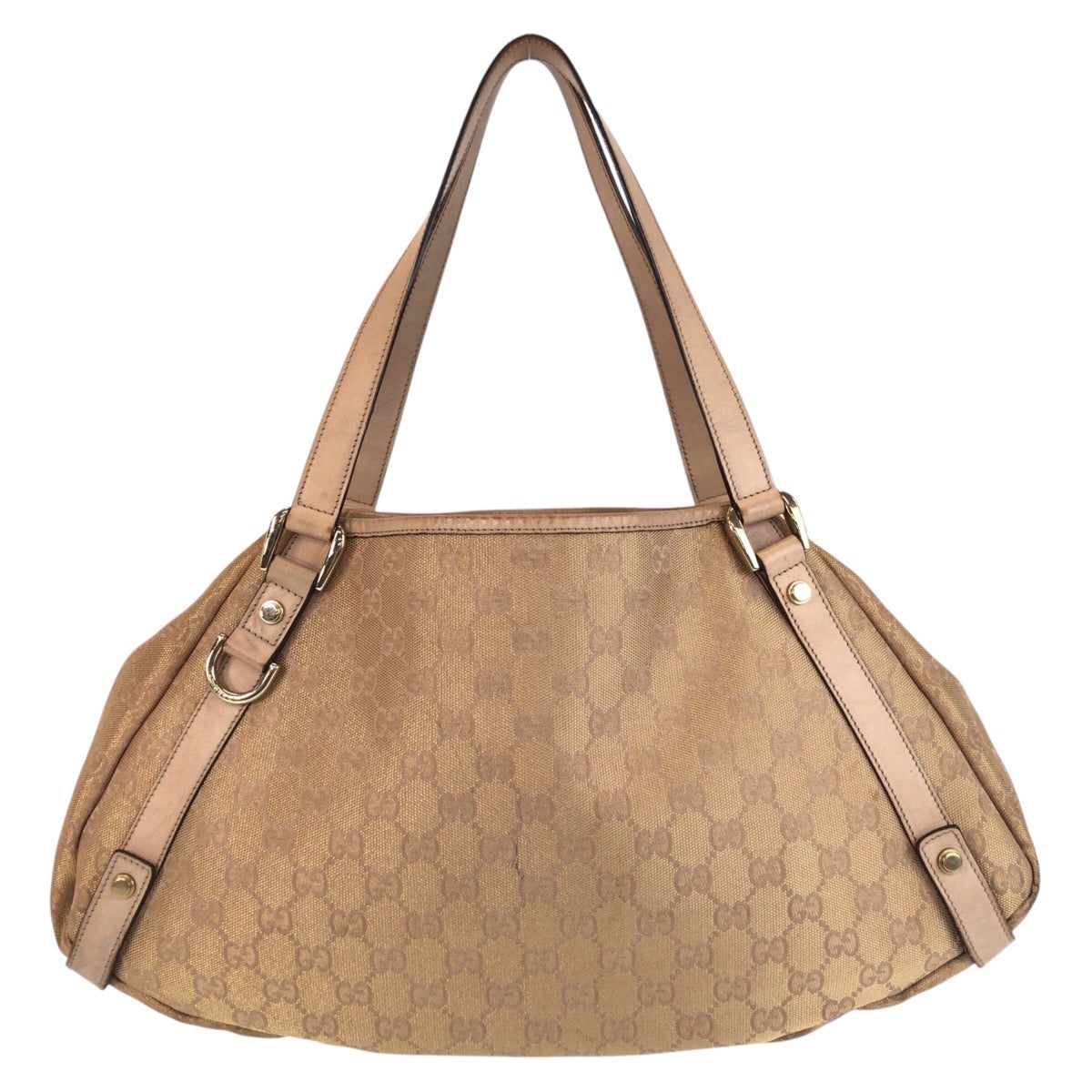 GUCCI Tote Bag 130736 GG canvas, leather Beige Gold Metal Tote Bag Shoulder Bag Abbey Women Used
