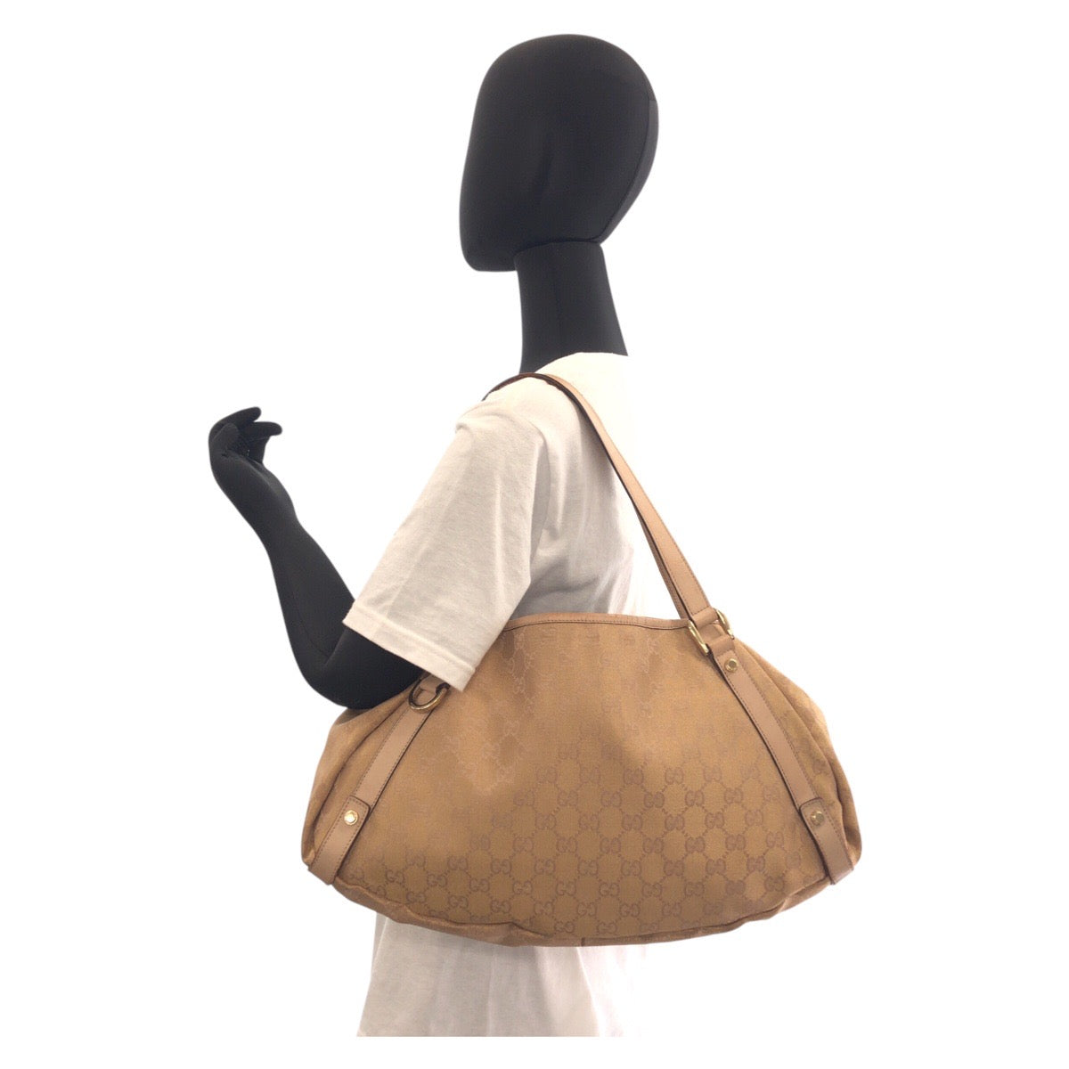 GUCCI Tote Bag 130736 GG canvas, leather Beige Gold Metal Tote Bag Shoulder Bag Abbey Women Used