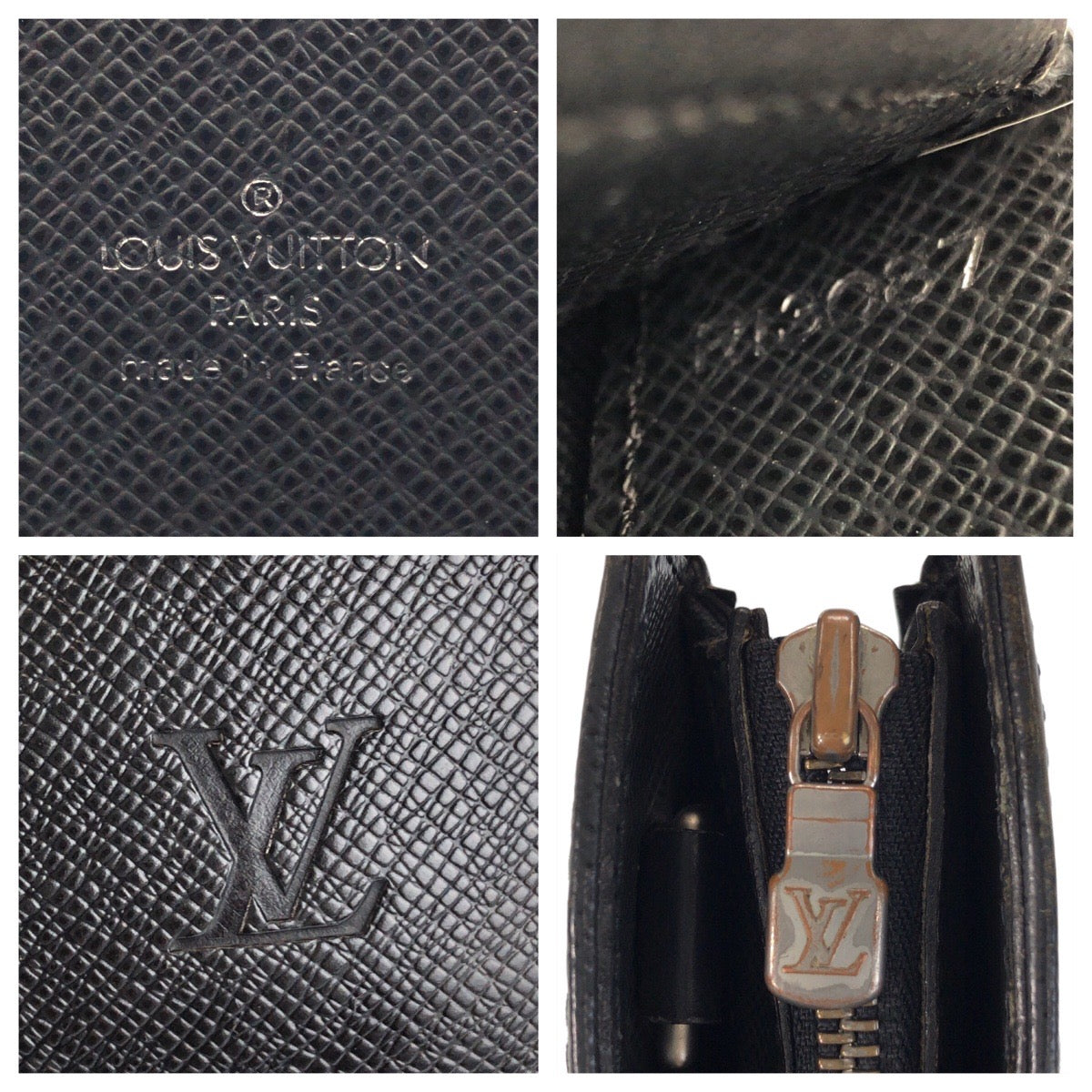 LOUIS VUITTON Business bag M30052 leather Ardoise Black SilverMetal Business bag briefcase Taiga Porto Documan Rozan mens Used