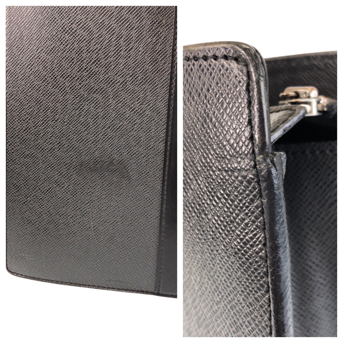 LOUIS VUITTON Business bag M30052 leather Ardoise Black SilverMetal Business bag briefcase Taiga Porto Documan Rozan mens Used