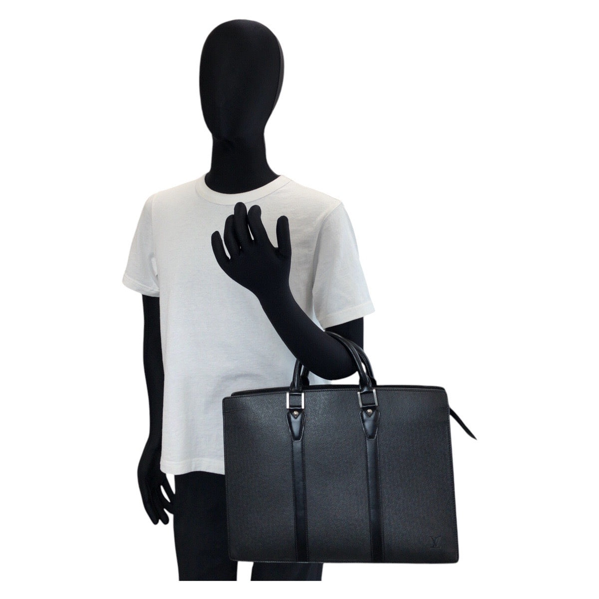 LOUIS VUITTON Business bag M30052 leather Ardoise Black SilverMetal Business bag briefcase Taiga Porto Documan Rozan mens Used