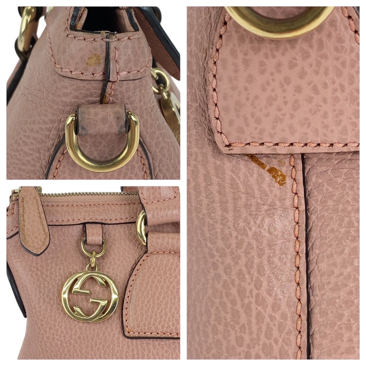GUCCI Tote Bag 449659 leather Pink Gold Metal Tote Bag Shoulder Bag 2way GG Marmont Women Used