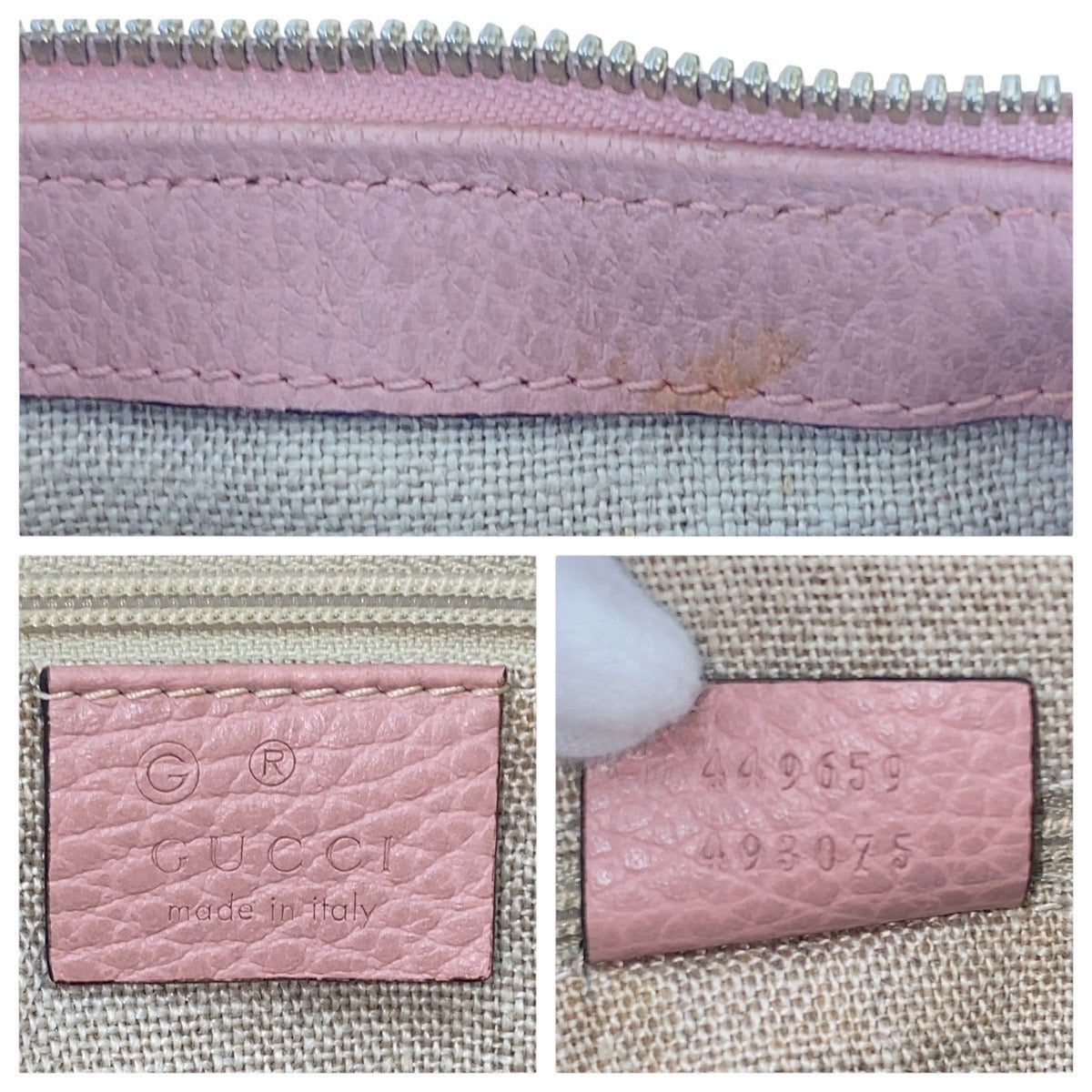 GUCCI Tote Bag 449659 leather Pink Gold Metal Tote Bag Shoulder Bag 2way GG Marmont Women Used