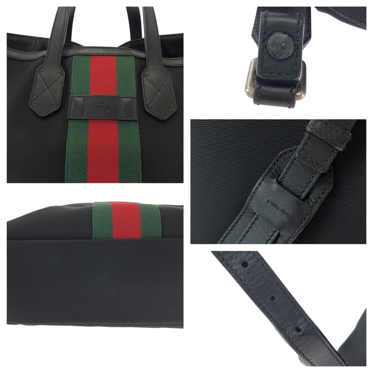GUCCI Backpack 387105 canvas Black red green Backpack Tote Bag 2way Sherry line mens Used