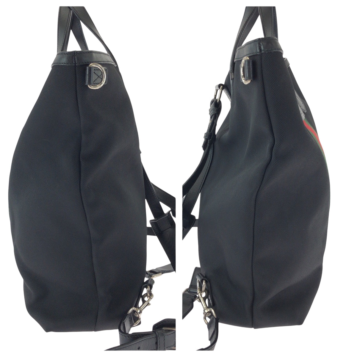 GUCCI Backpack 387105 canvas Black red green Backpack Tote Bag 2way Sherry line mens Used