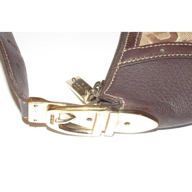 Gucci Snow Glam With Bold Gold Buckle Accent Brown Horsebit Print Canvas And Leather Bag