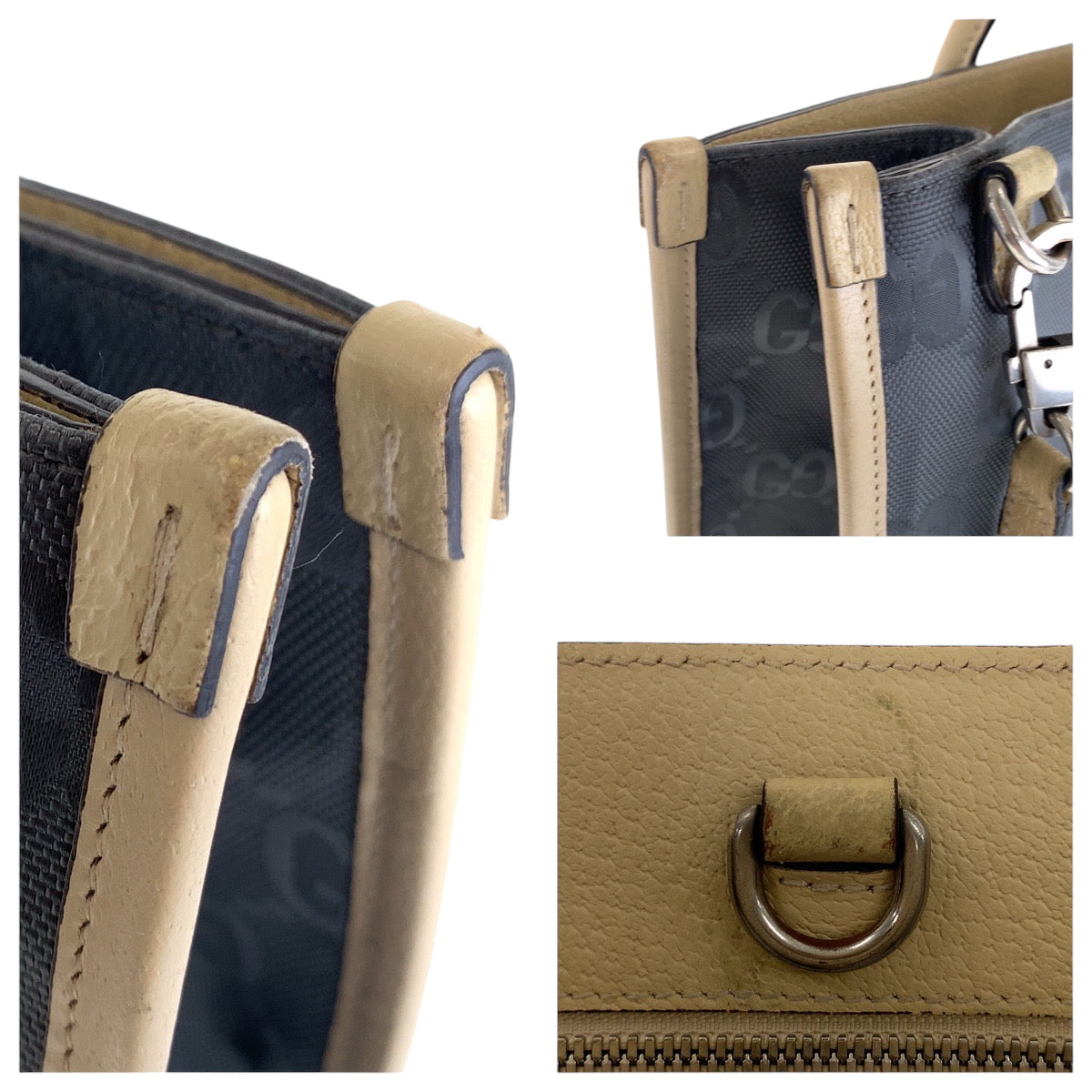 GUCCI Shoulder Bag 630355 Nylon Gray Beige SilverMetal Tote Bag Shoulder Bag 2way Off the grid Women Used