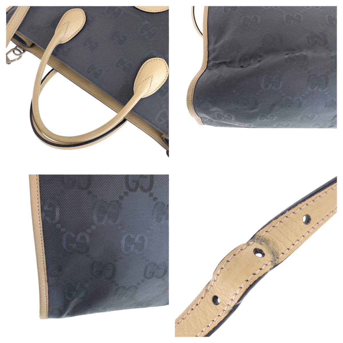 GUCCI Shoulder Bag 630355 Nylon Gray Beige SilverMetal Tote Bag Shoulder Bag 2way Off the grid Women Used