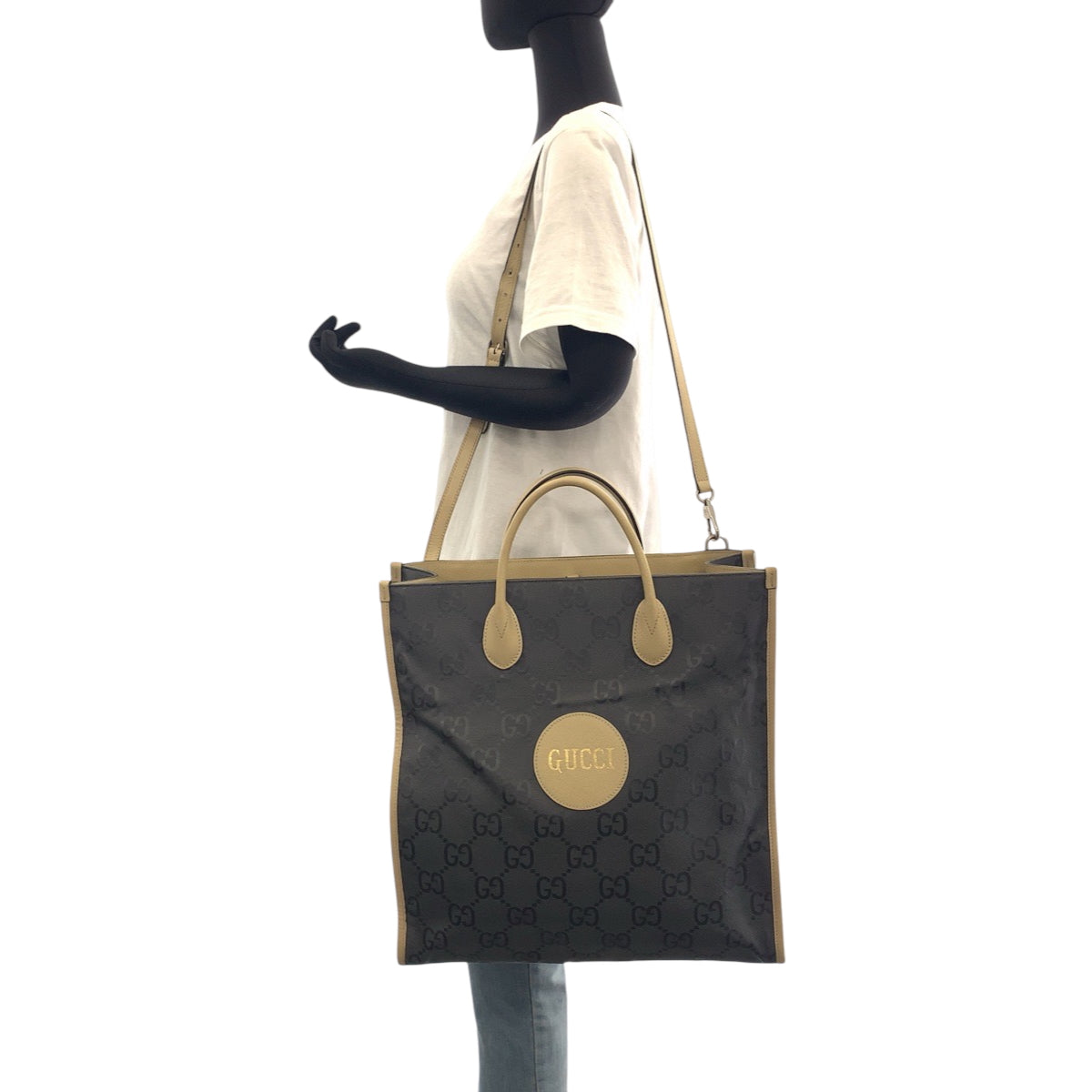 GUCCI Shoulder Bag 630355 Nylon Gray Beige SilverMetal Tote Bag Shoulder Bag 2way Off the grid Women Used