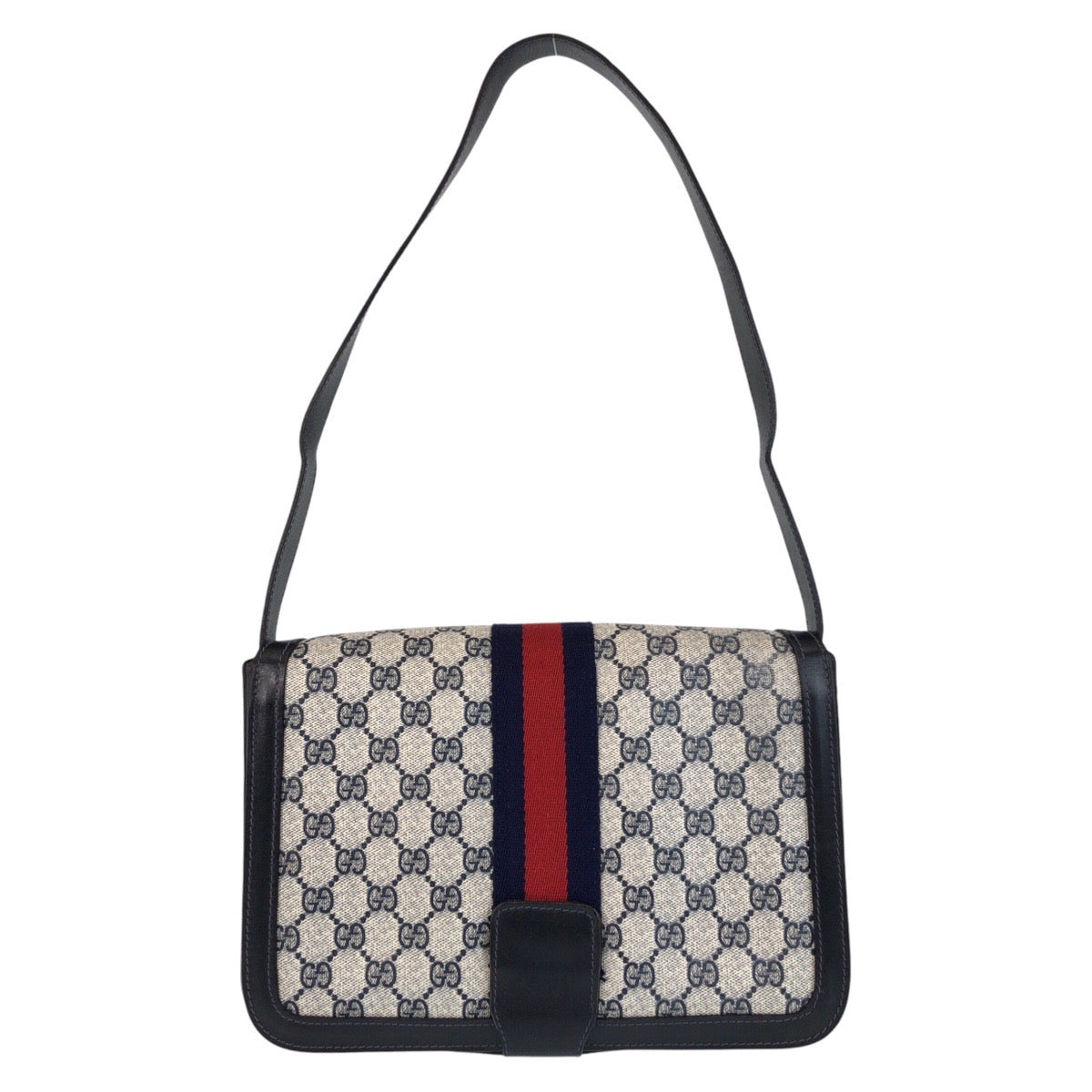 GUCCI Shoulder Bag GG Supreme canvas, leather Gray navy Sherry Line Old Gucci Women Used