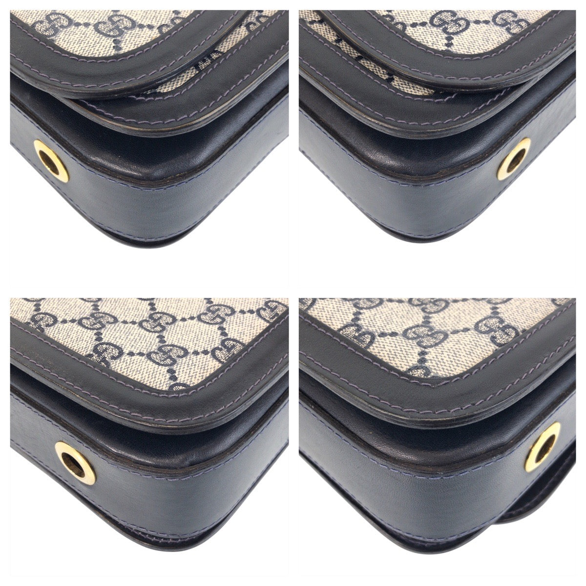 GUCCI Shoulder Bag GG Supreme canvas, leather Gray navy Sherry Line Old Gucci Women Used
