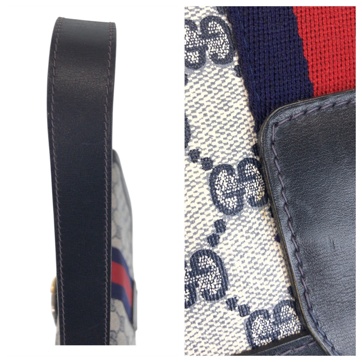 GUCCI Shoulder Bag GG Supreme canvas, leather Gray navy Sherry Line Old Gucci Women Used