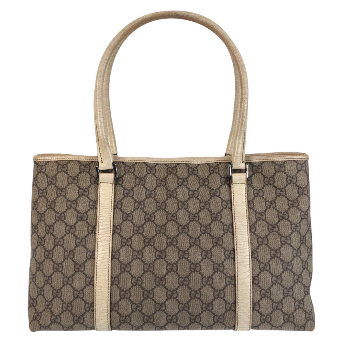 GUCCI Tote Bag 114595 GG canvas, leather Beige White Tote Bag Shoulder Bag Women Used
