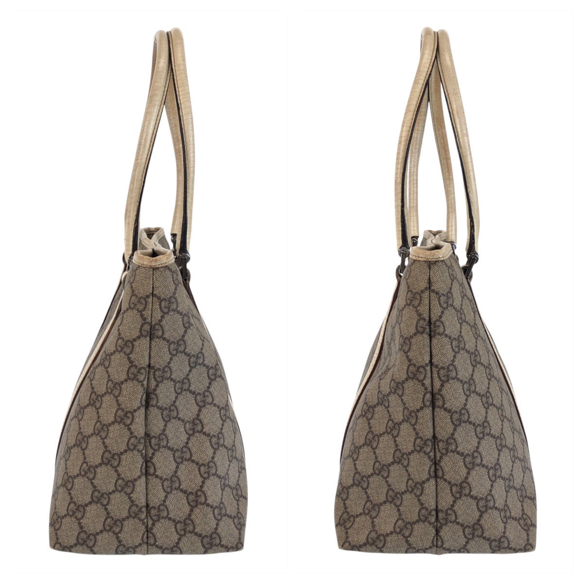 GUCCI Tote Bag 114595 GG canvas, leather Beige White Tote Bag Shoulder Bag Women Used