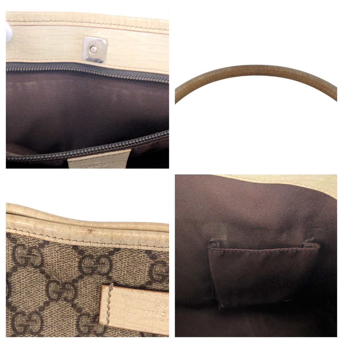 GUCCI Tote Bag 114595 GG canvas, leather Beige White Tote Bag Shoulder Bag Women Used