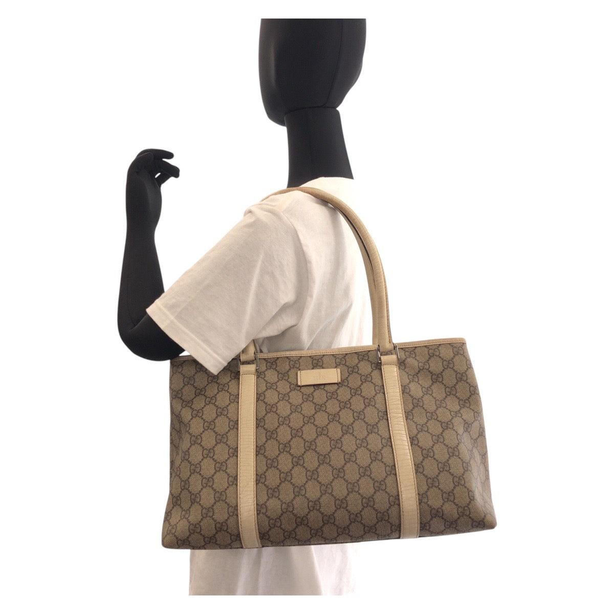 GUCCI Tote Bag 114595 GG canvas, leather Beige White Tote Bag Shoulder Bag Women Used