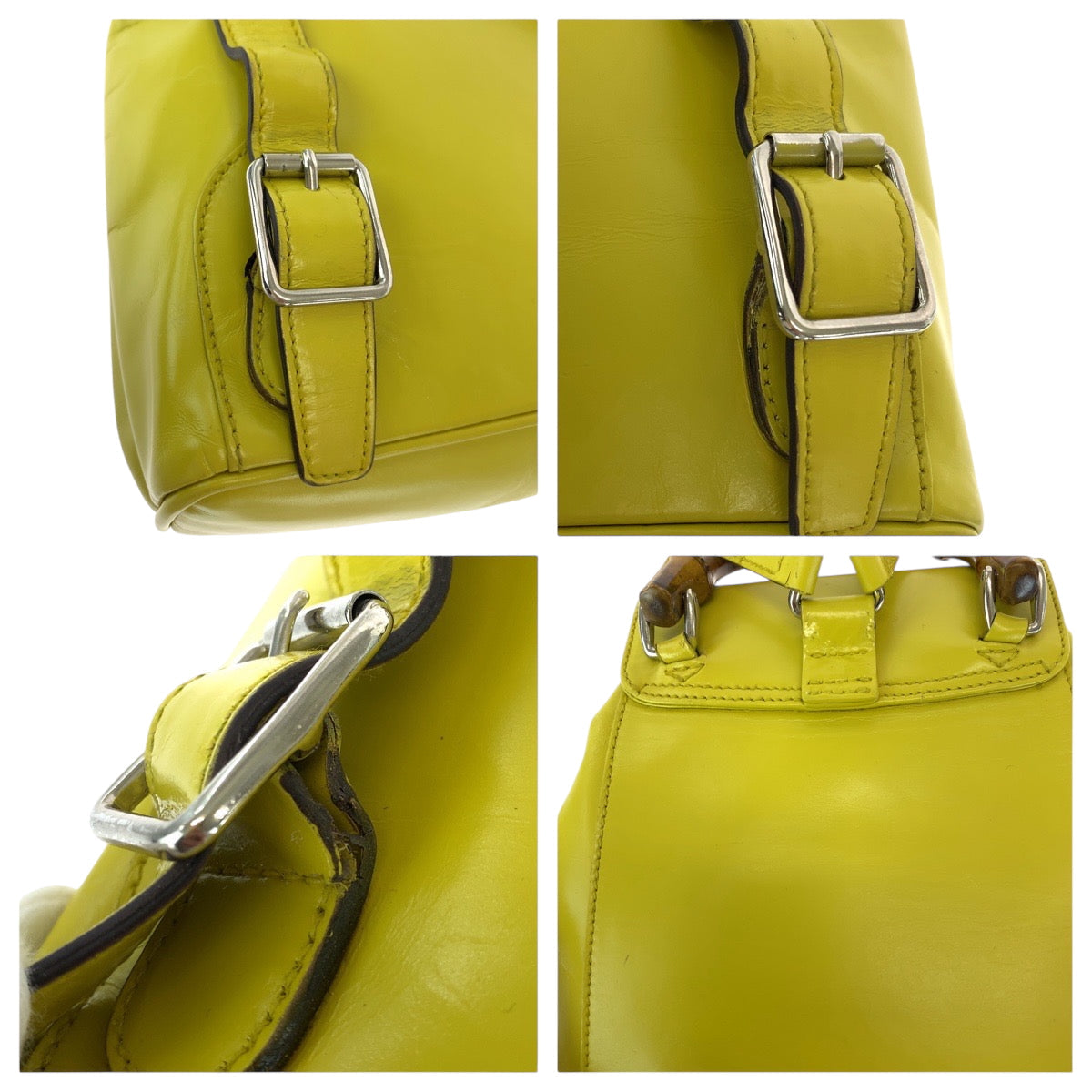 GUCCI Backpack 003 2034 0030 leather Yellow Brown SilverMetal Backpack Backpack Bamboo Women Used