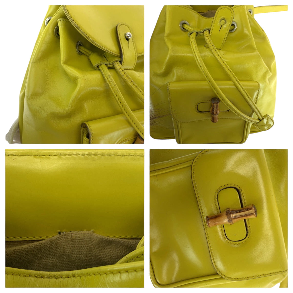 GUCCI Backpack 003 2034 0030 leather Yellow Brown SilverMetal Backpack Backpack Bamboo Women Used
