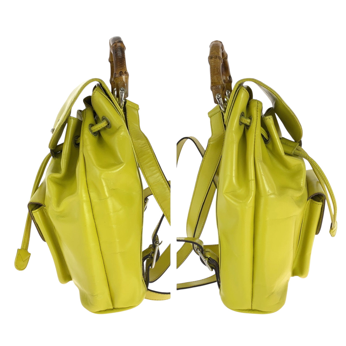 GUCCI Backpack 003 2034 0030 leather Yellow Brown SilverMetal Backpack Backpack Bamboo Women Used