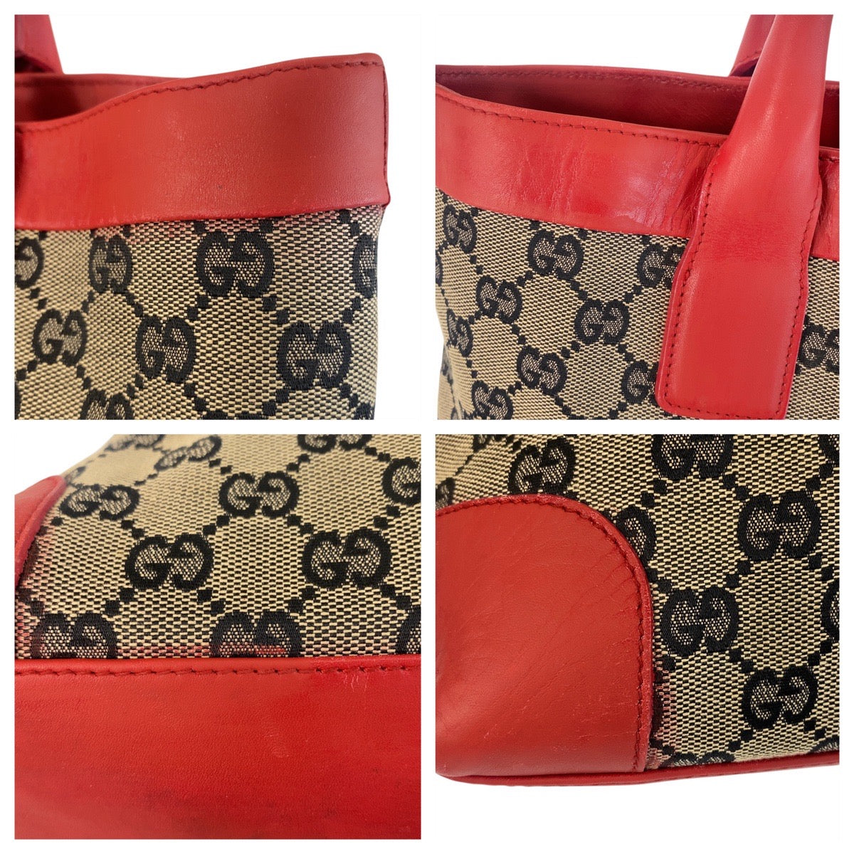 GUCCI Tote Bag 002 1121 GG canvas, leather Beige red Women Used