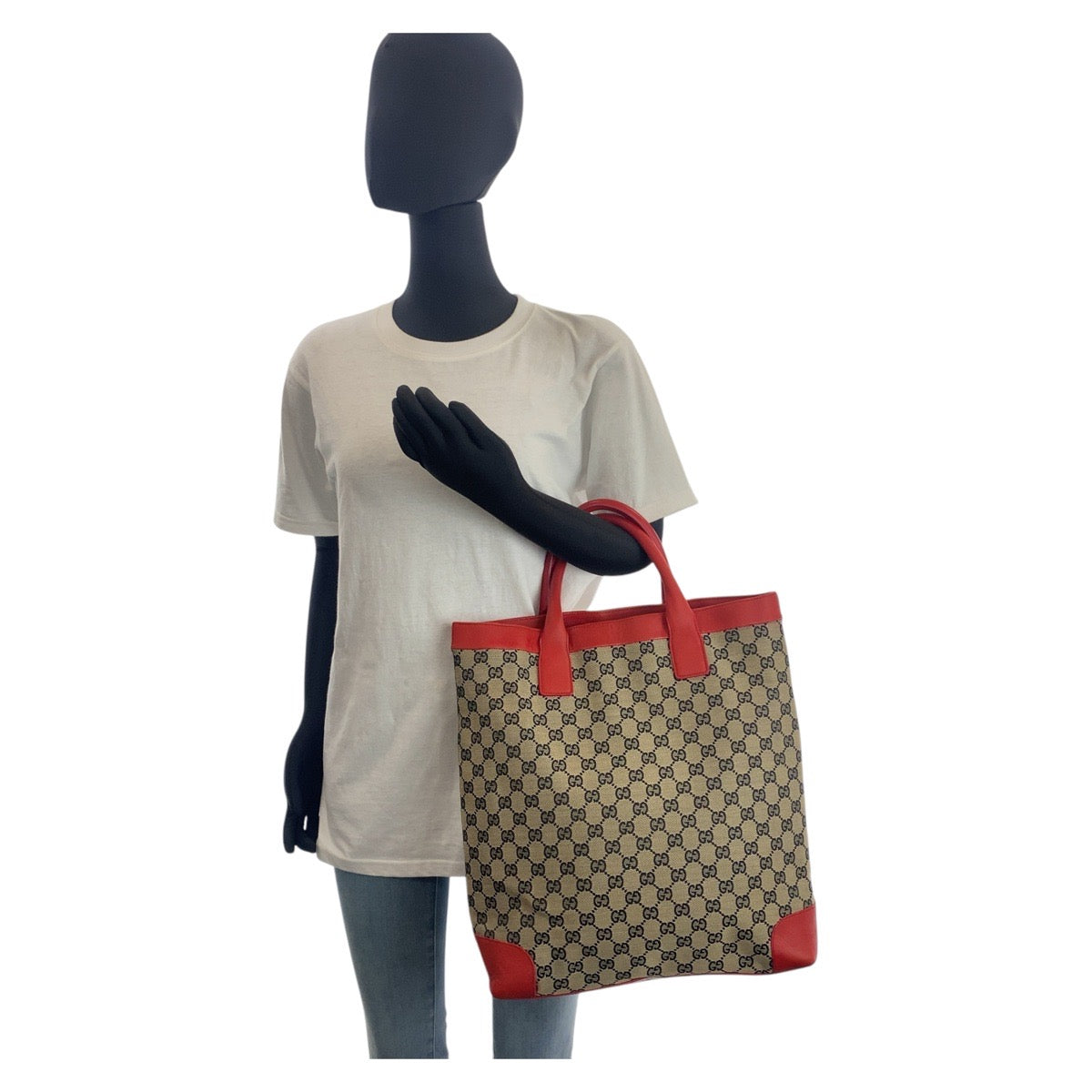 GUCCI Tote Bag 002 1121 GG canvas, leather Beige red Women Used