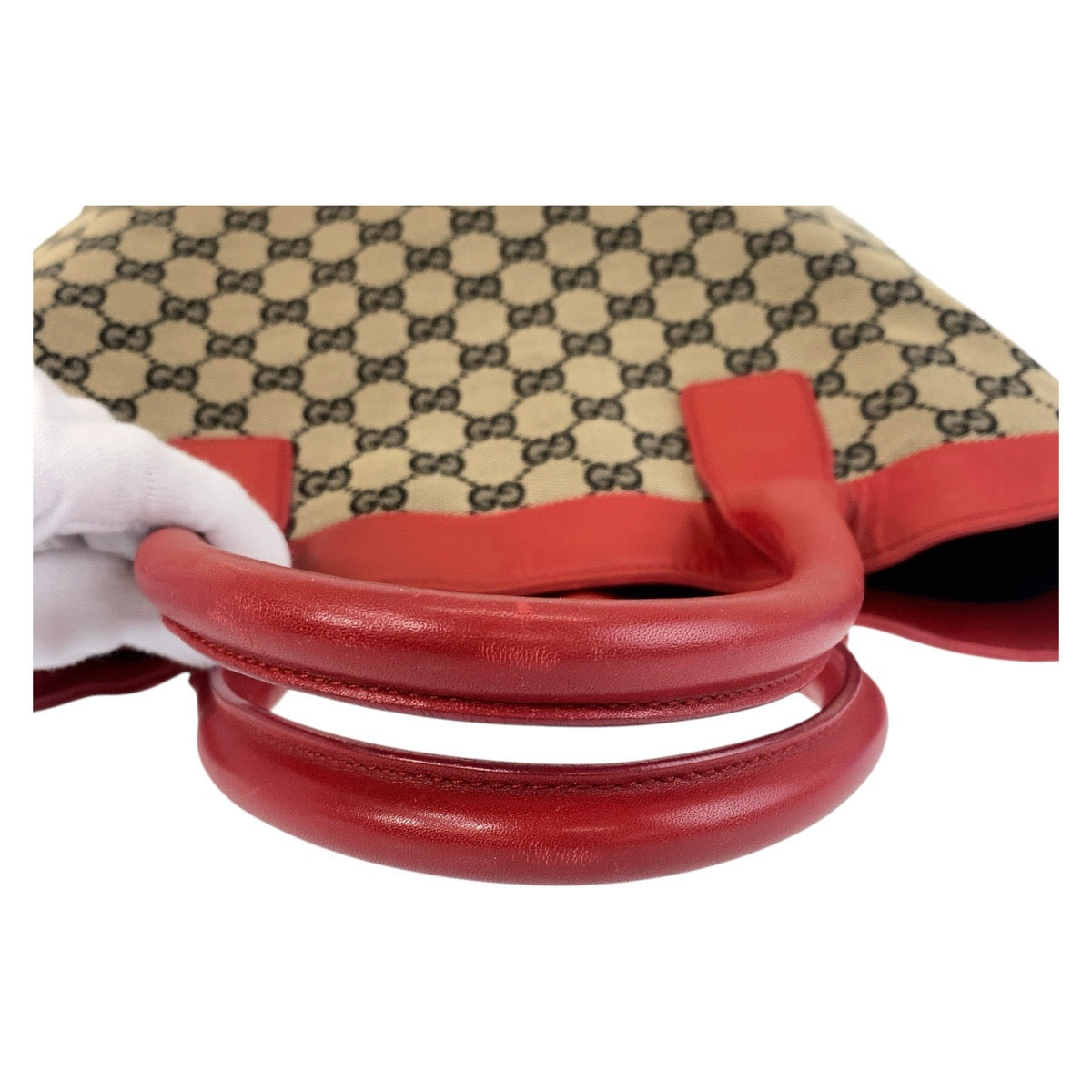 GUCCI Tote Bag 002 1121 GG canvas, leather Beige red Women Used