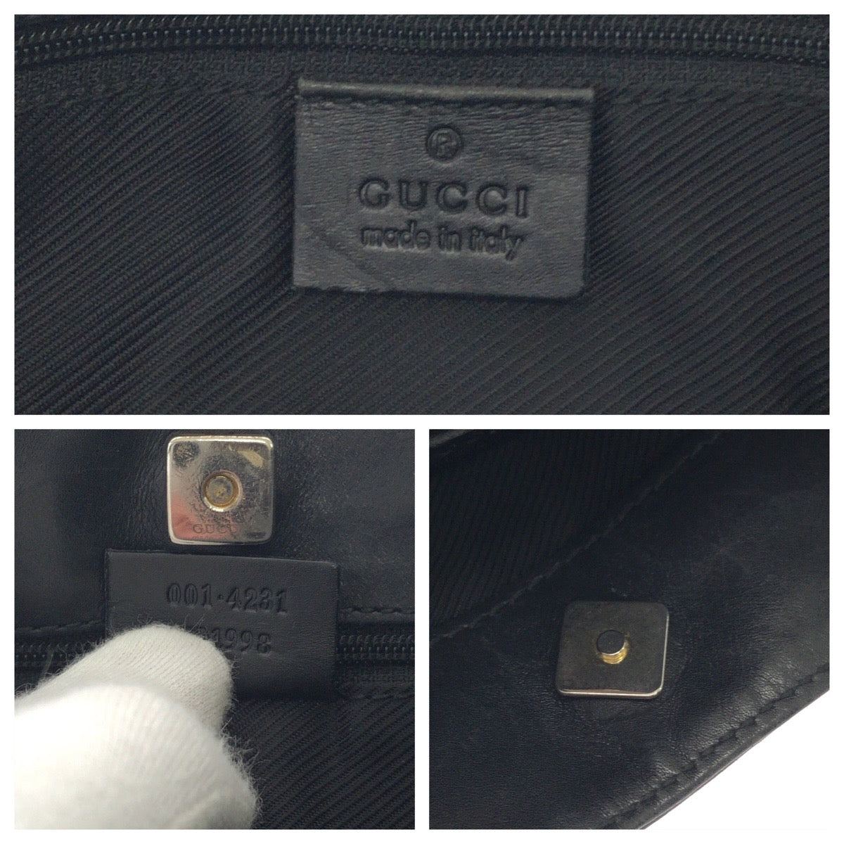 GUCCI Shoulder Bag 001 4231 GG canvas Black Silver Metal Shoulder Bag handbag Women Used