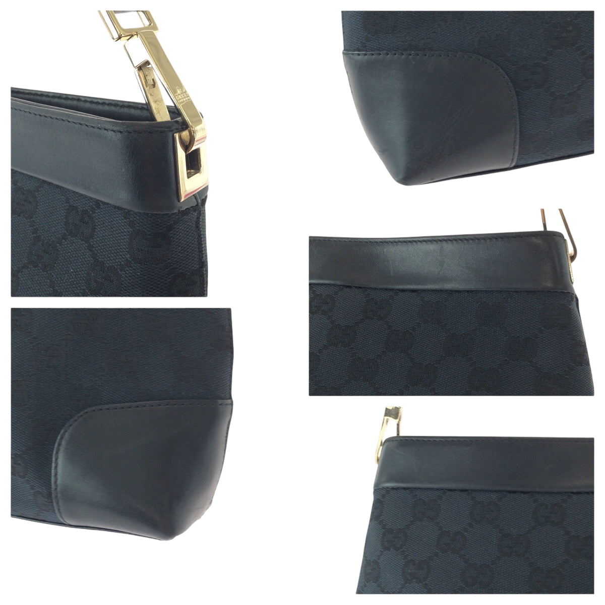 GUCCI Shoulder Bag 001 4231 GG canvas Black Silver Metal Shoulder Bag handbag Women Used