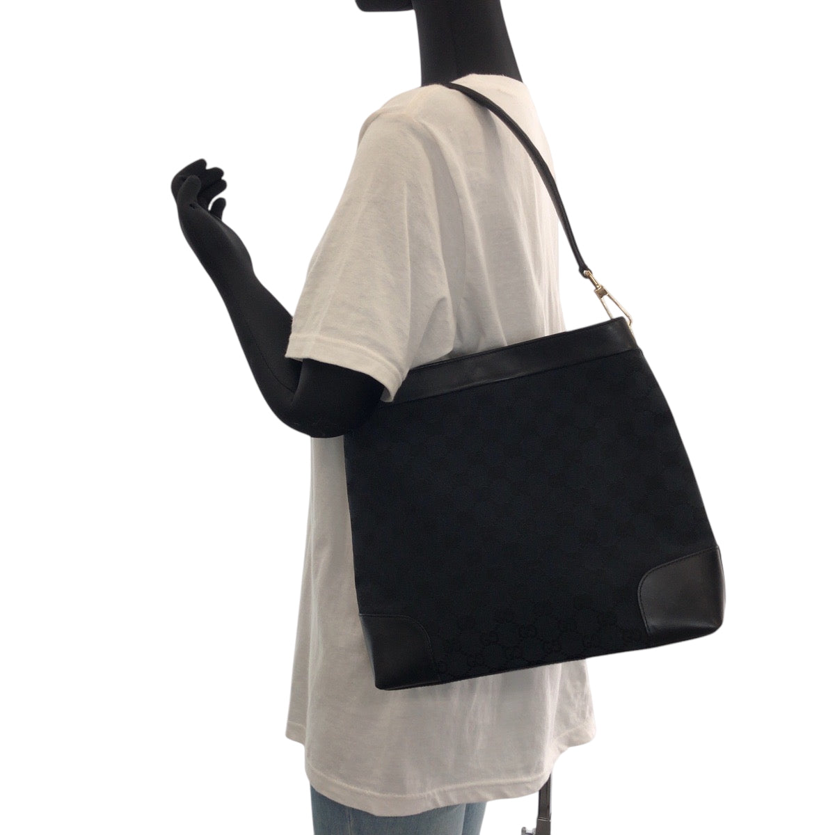 GUCCI Shoulder Bag 001 4231 GG canvas Black Silver Metal Shoulder Bag handbag Women Used