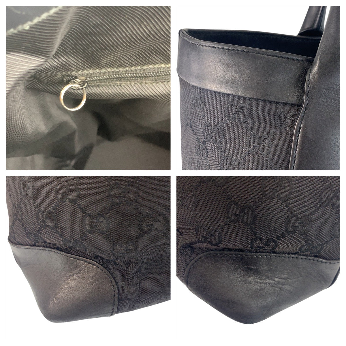 GUCCI Tote Bag 002 1121 GG canvas, leather Black black Tote Bag Women Used