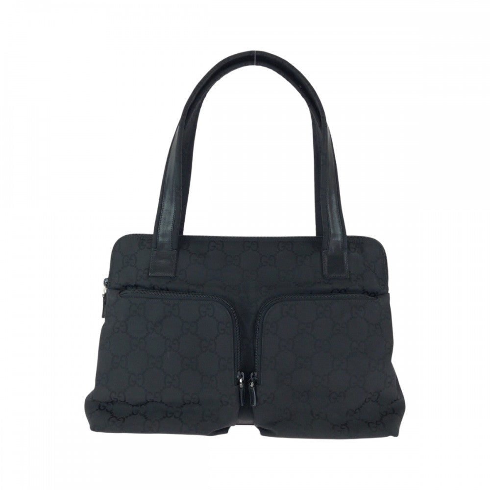 GUCCI Tote Bag 001 3705 Nylon, Leather Black Silver Metal Tote Bag Handbag Shoulder Bag Women Used