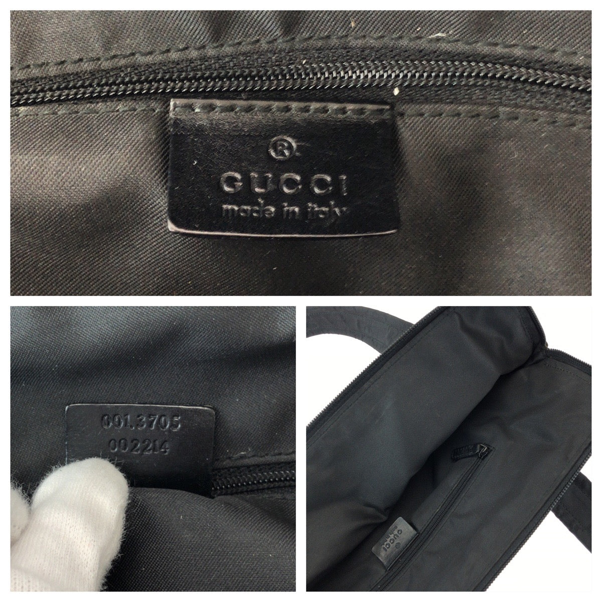 GUCCI Tote Bag 001 3705 Nylon, Leather Black Silver Metal Tote Bag Handbag Shoulder Bag Women Used