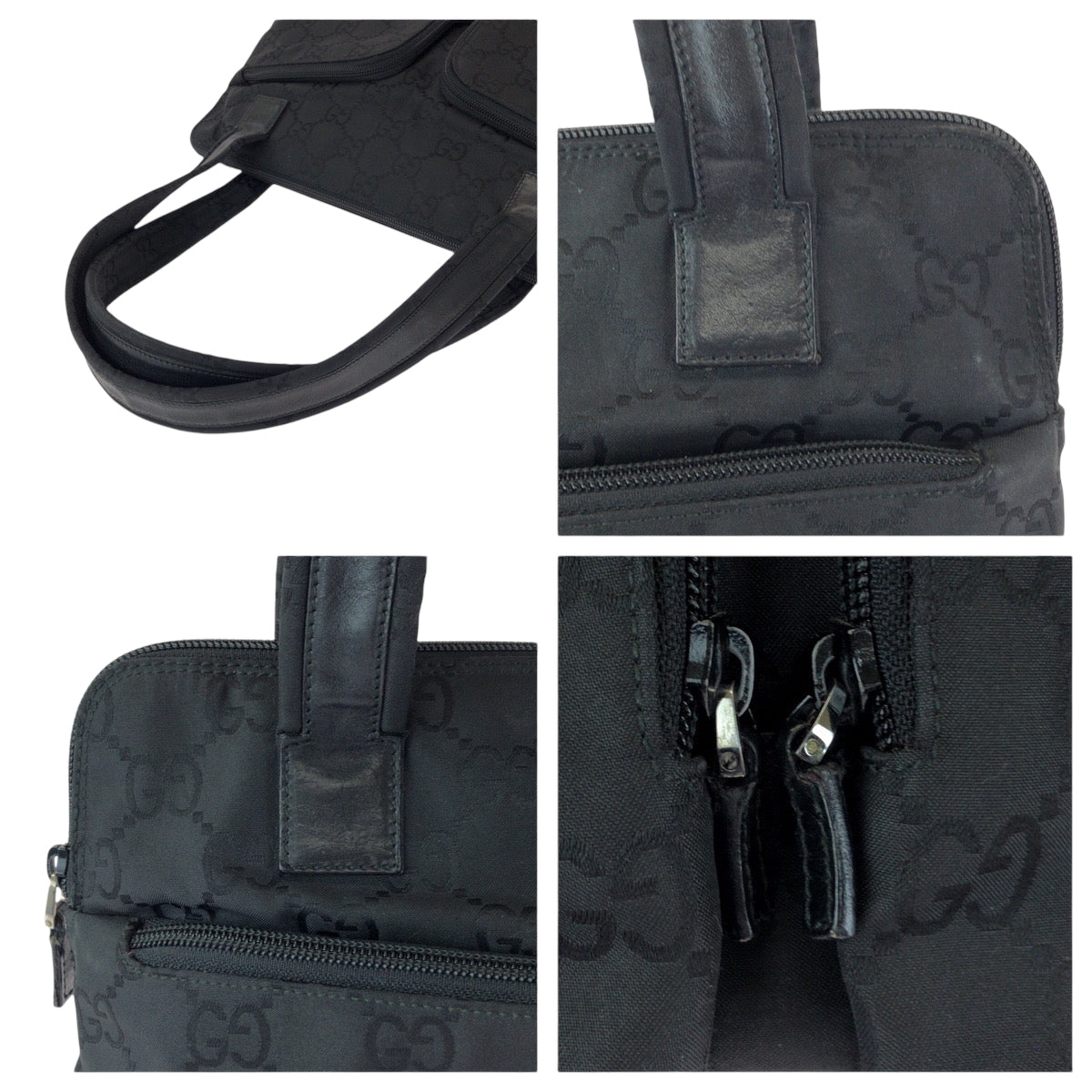 GUCCI Tote Bag 001 3705 Nylon, Leather Black Silver Metal Tote Bag Handbag Shoulder Bag Women Used
