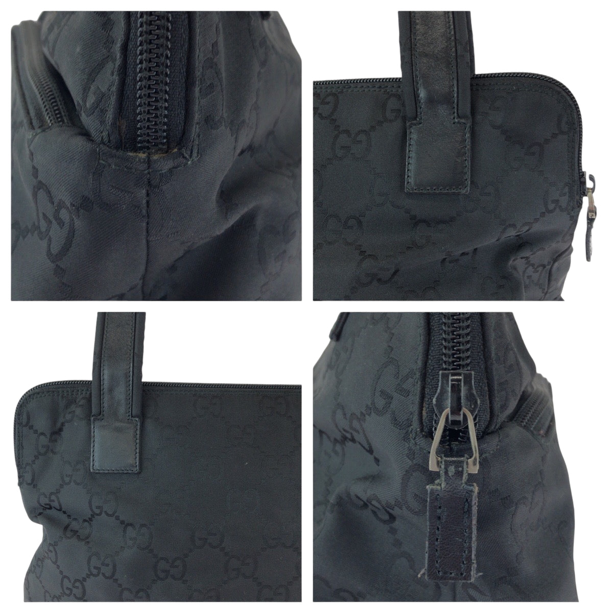 GUCCI Tote Bag 001 3705 Nylon, Leather Black Silver Metal Tote Bag Handbag Shoulder Bag Women Used