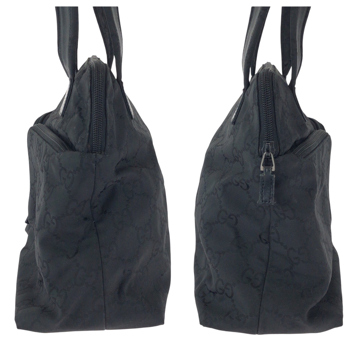 GUCCI Tote Bag 001 3705 Nylon, Leather Black Silver Metal Tote Bag Handbag Shoulder Bag Women Used