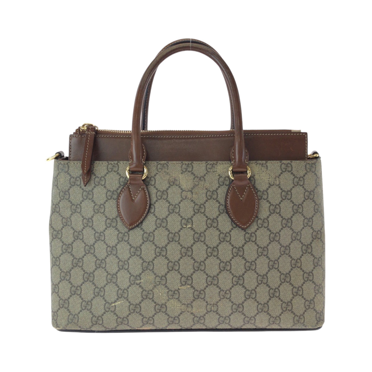 GUCCI Tote Bag 409534 GG Supreme Canvas Brown Gold Metal Tote Bag handbag Women Used