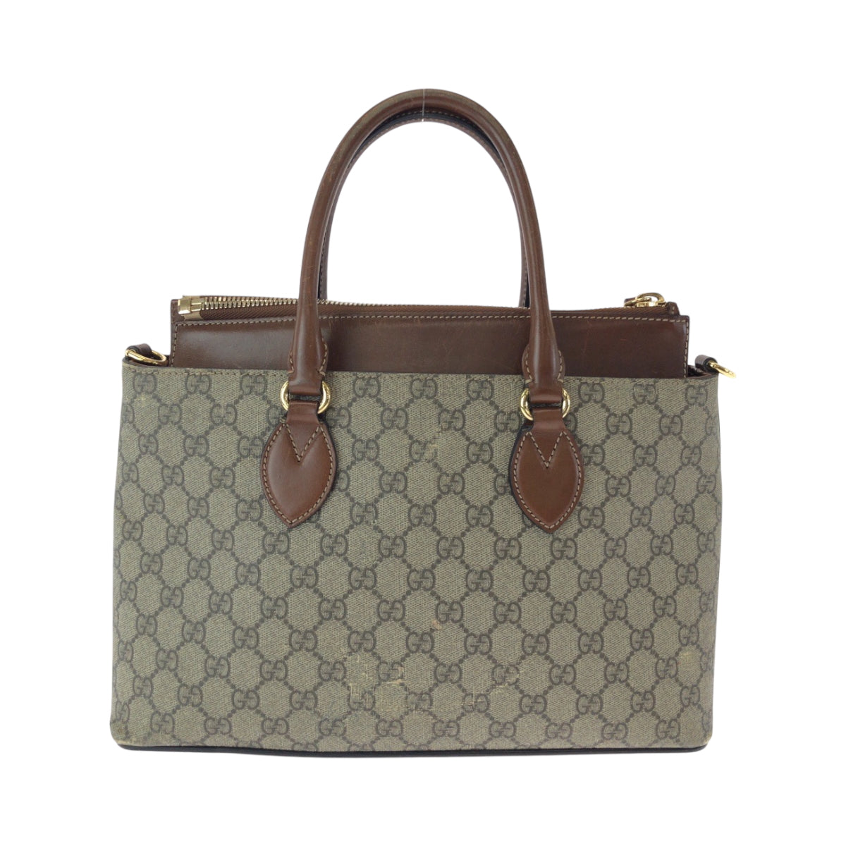 GUCCI Tote Bag 409534 GG Supreme Canvas Brown Gold Metal Tote Bag handbag Women Used