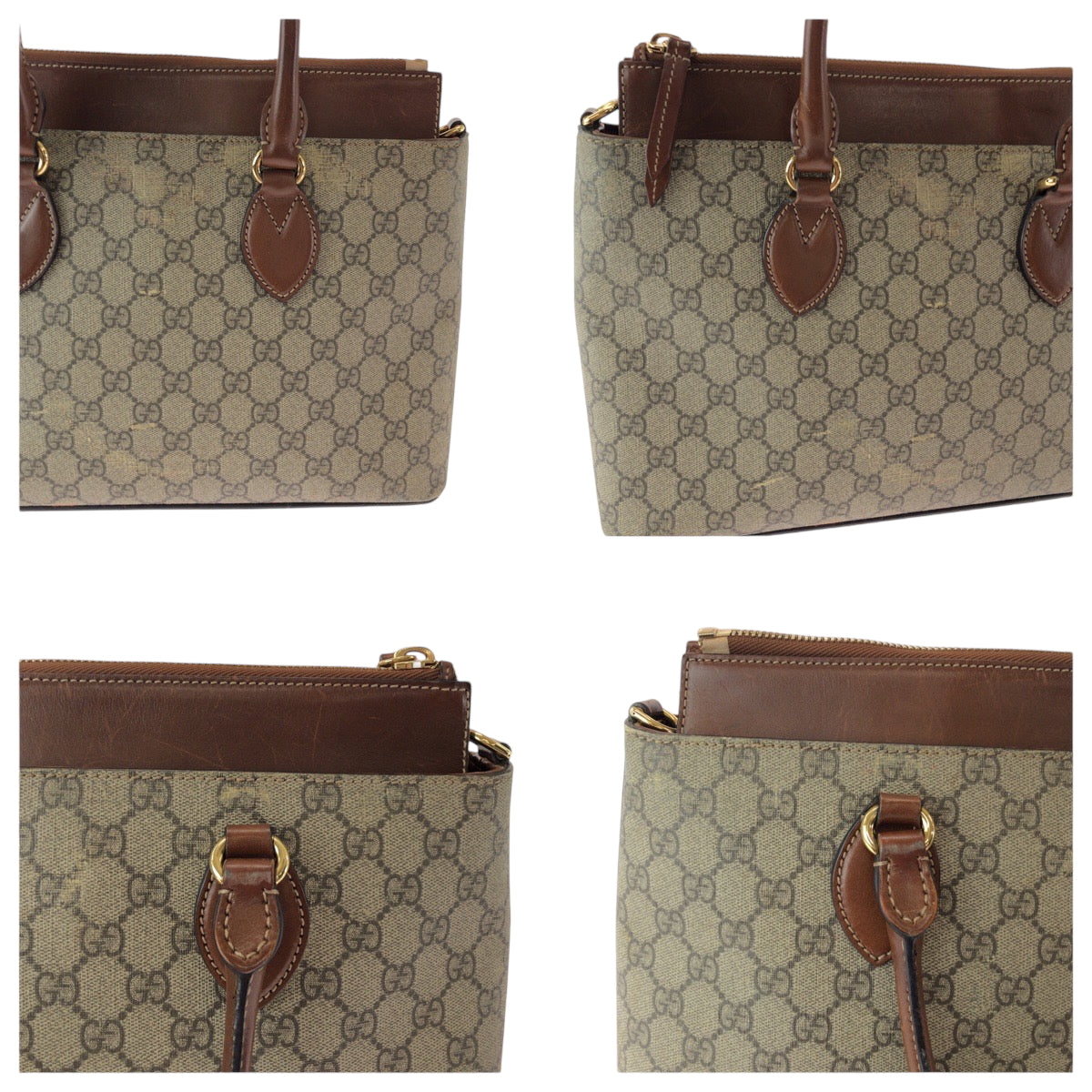GUCCI Tote Bag 409534 GG Supreme Canvas Brown Gold Metal Tote Bag handbag Women Used