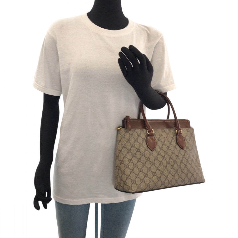 GUCCI Tote Bag 409534 GG Supreme Canvas Brown Gold Metal Tote Bag handbag Women Used