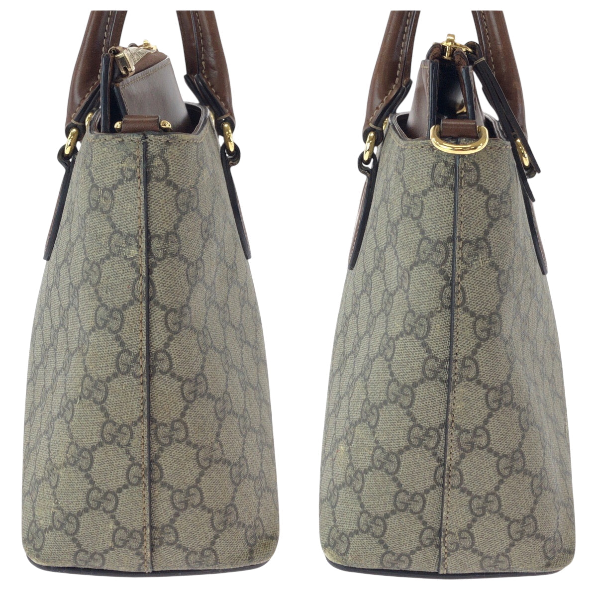 GUCCI Tote Bag 409534 GG Supreme Canvas Brown Gold Metal Tote Bag handbag Women Used